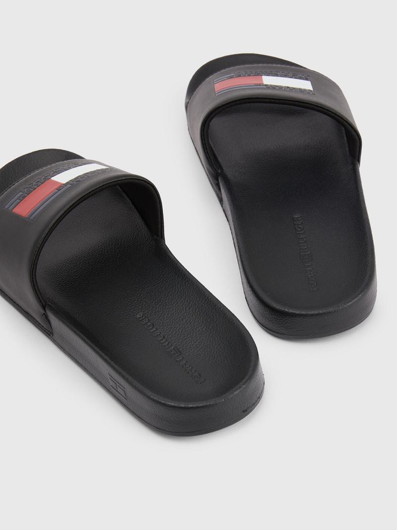 Férfi Tommy Hilfiger Flag Pool Slide Fekete | HU 1424ZUT